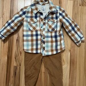Max Studio Kids Plaid Shirt with Sherpa Lining & Brown Pants